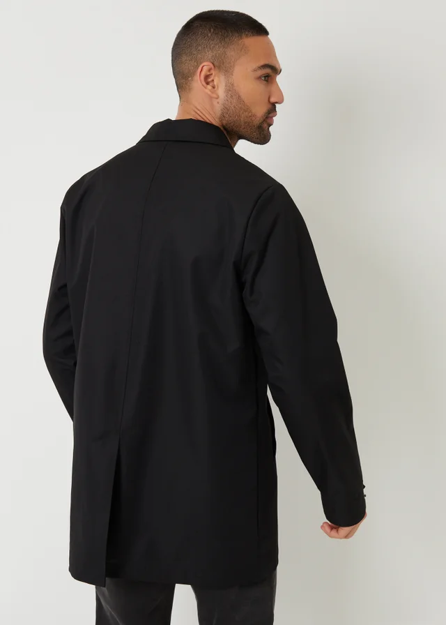 Threadbare Black Showerproof Longline Tailored Mac