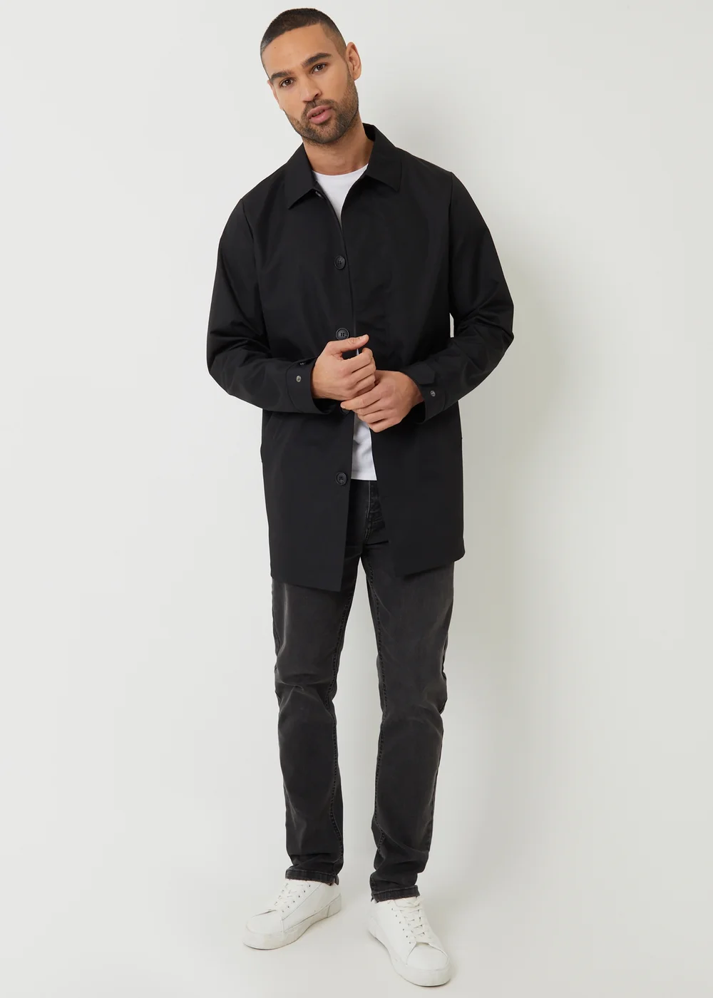 Threadbare Black Showerproof Longline Tailored Mac - XL Image 3