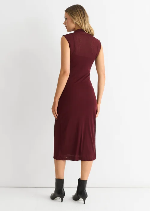 Gini London Burgundy Plain Ruched Jersey Midi Dress - 14 Image 2