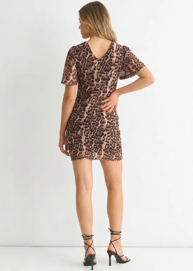 Gini London Brown Animal Mesh Stretch Mini Dress