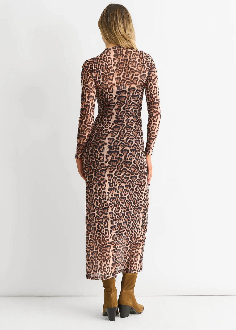 Gini London Brown Mesh Animal Print Jersey Maxi Dress - 16 Image 2
