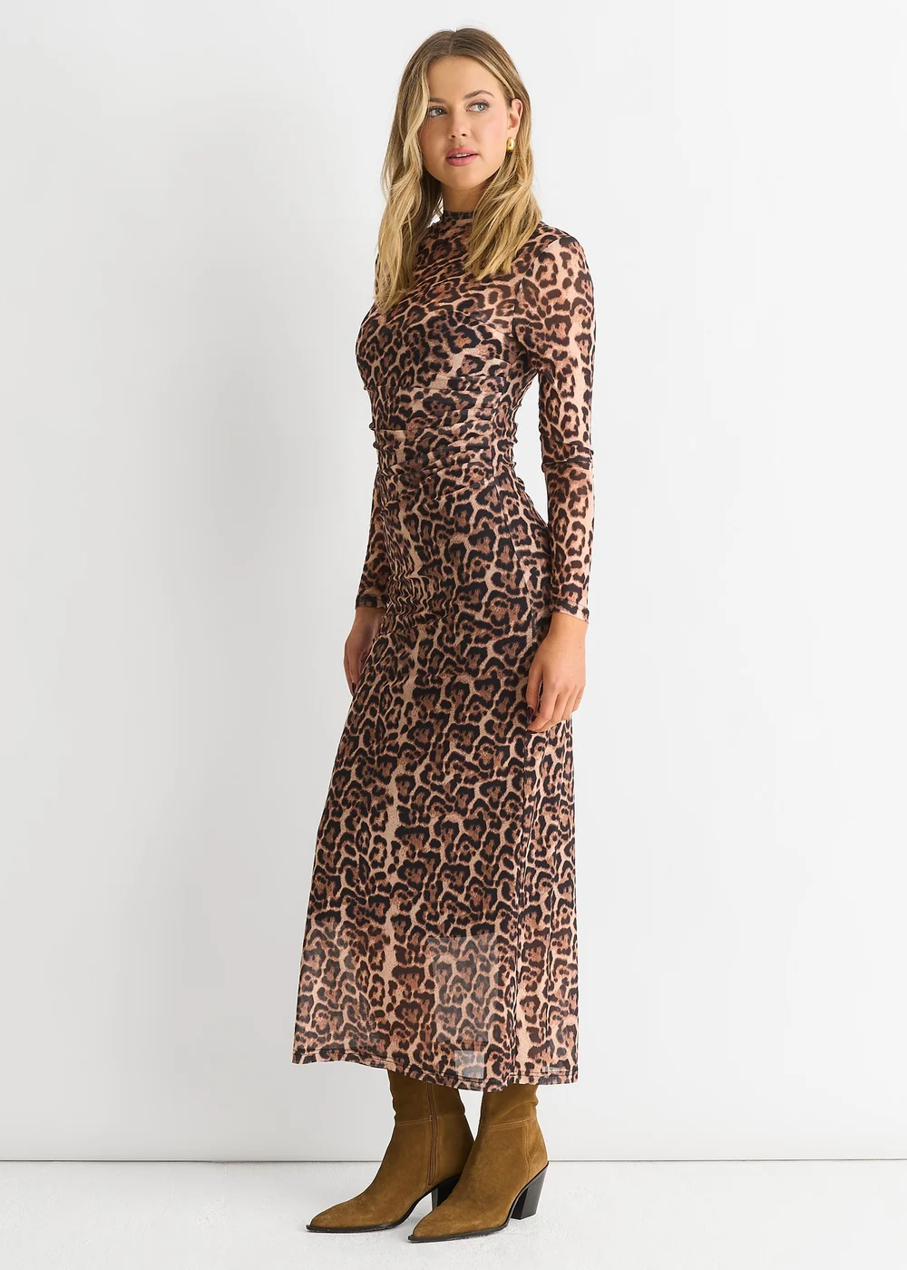 Gini London Brown Mesh Animal Print Jersey Maxi Dress - 16 Image 4