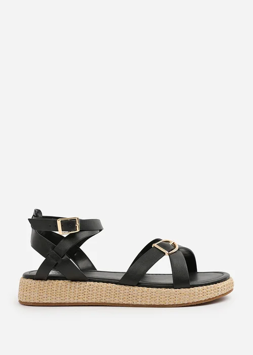 Where's That From Black PU Alora Cross-Over Buckle Strap Sandals - 4 Image 2