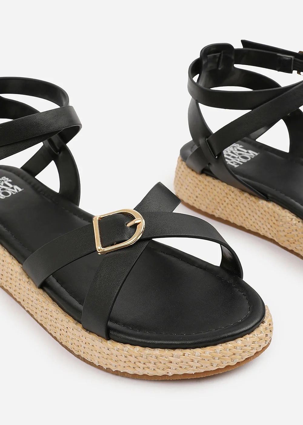 Where's That From Black PU Alora Cross-Over Buckle Strap Sandals - 4 Image 4