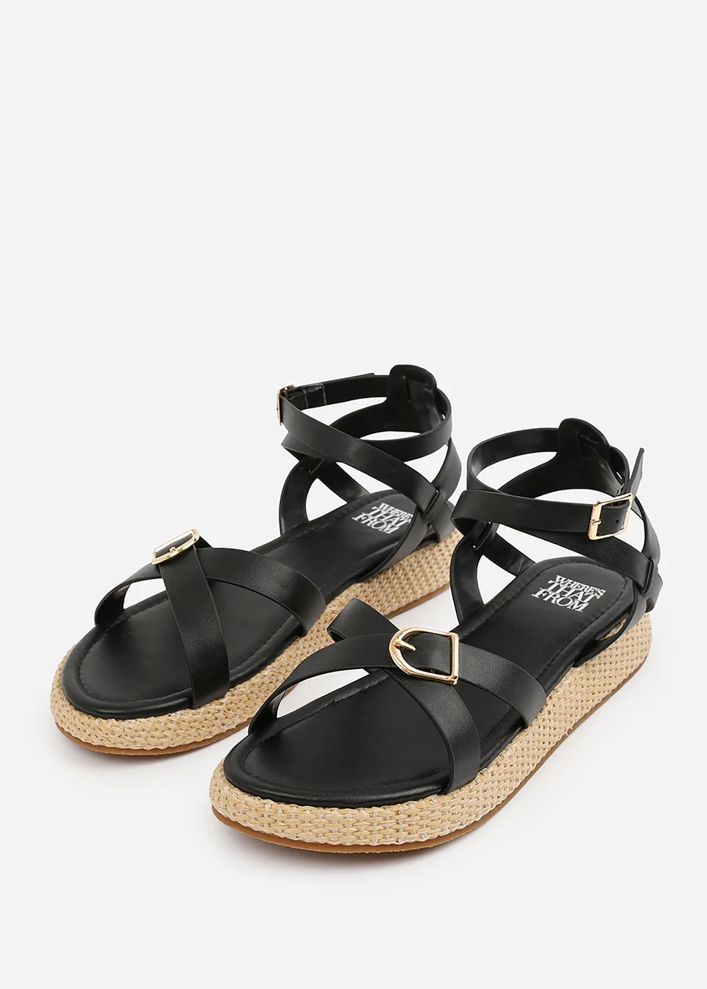 Where's That From Black PU Alora Cross-Over Buckle Strap Sandals - 4 Image 3