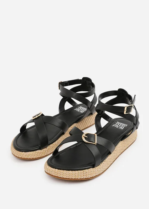 Where's That From Black PU Alora Cross-Over Buckle Strap Sandals - 4 Image 3