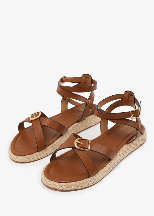 Where's That From Tan PU Alora Cross-Over Buckle Strap Sandals - 6 Image 3
