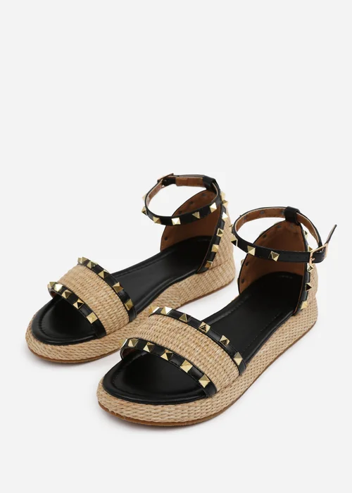 Where's That From Black-PU Aviva Wide-Fit Studded Gladiator Espadrille Flatform - 5 Image 4