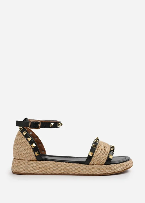 Where's That From Black-PU Aviva Wide-Fit Studded Gladiator Espadrille Flatform - 5 Image 2