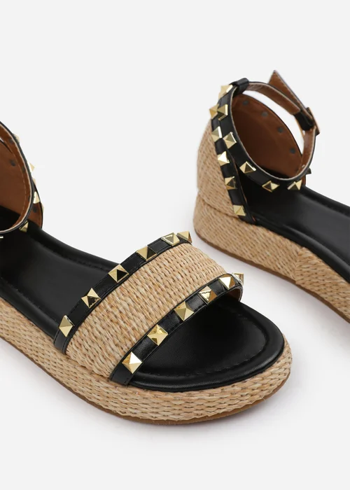 Where's That From Black-PU Aviva Wide-Fit Studded Gladiator Espadrille Flatform - 5 Image 5