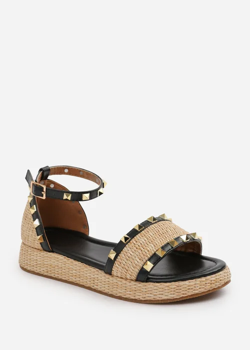 Where's That From Black-PU Aviva Wide-Fit Studded Gladiator Espadrille Flatform - 5 Image 3