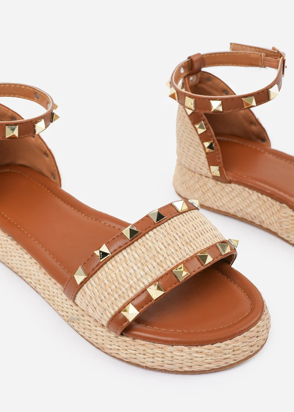 Where's That From Tan-PU Aviva Wide-Fit Studded Gladiator Espadrille Flatform - 5 Image 4