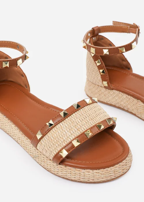 Where's That From Tan-PU Aviva Wide-Fit Studded Gladiator Espadrille Flatform - 5 Image 4