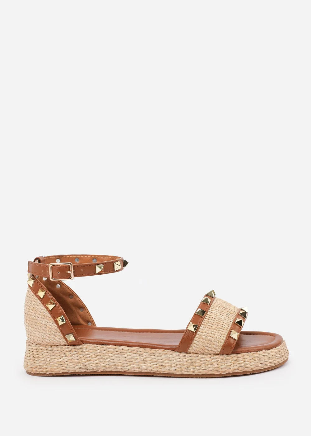 Where's That From Tan-PU Aviva Wide-Fit Studded Gladiator Espadrille Flatform - 5 Image 2