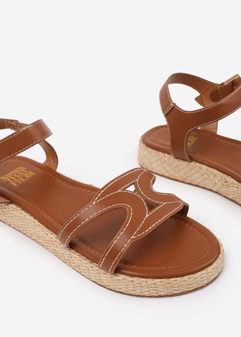 Where's That From Tan PU Sofia Wide Fit Flatform Sandal - 3 Image 4