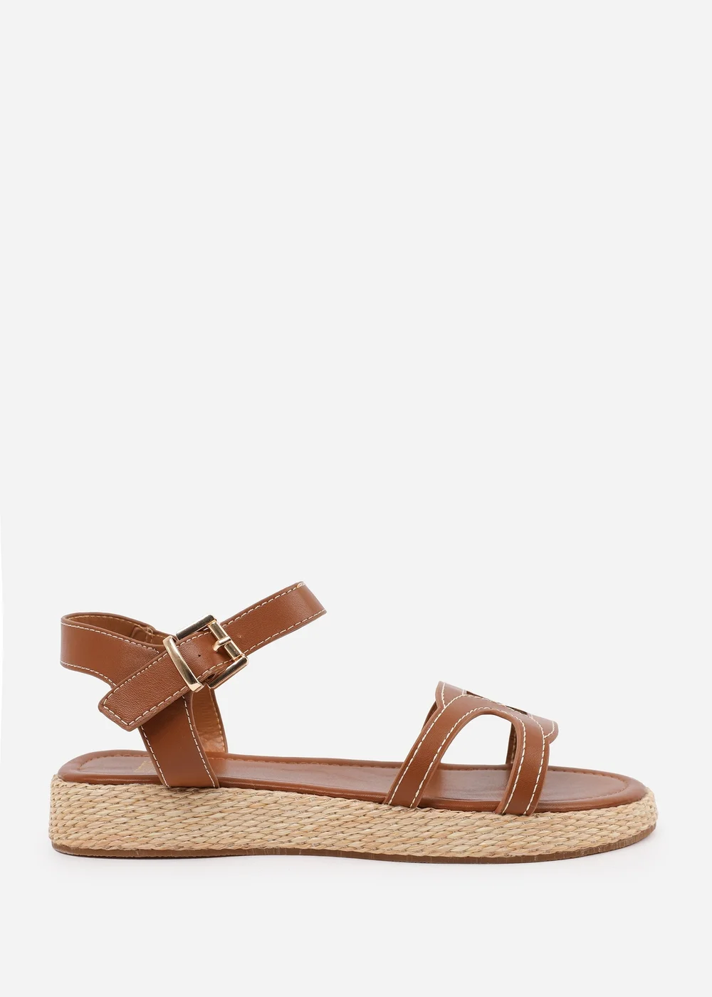 Where's That From Tan PU Sofia Wide Fit Flatform Sandal - 3 Image 2