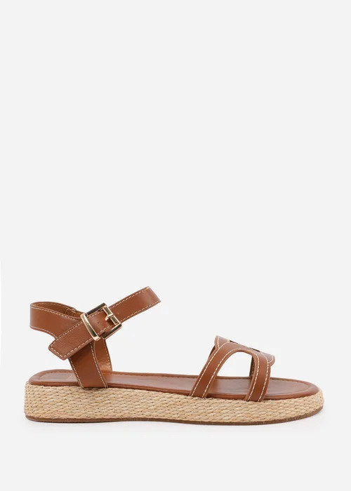 Where's That From Tan PU Sofia Wide Fit Flatform Sandal - 3 Image 2