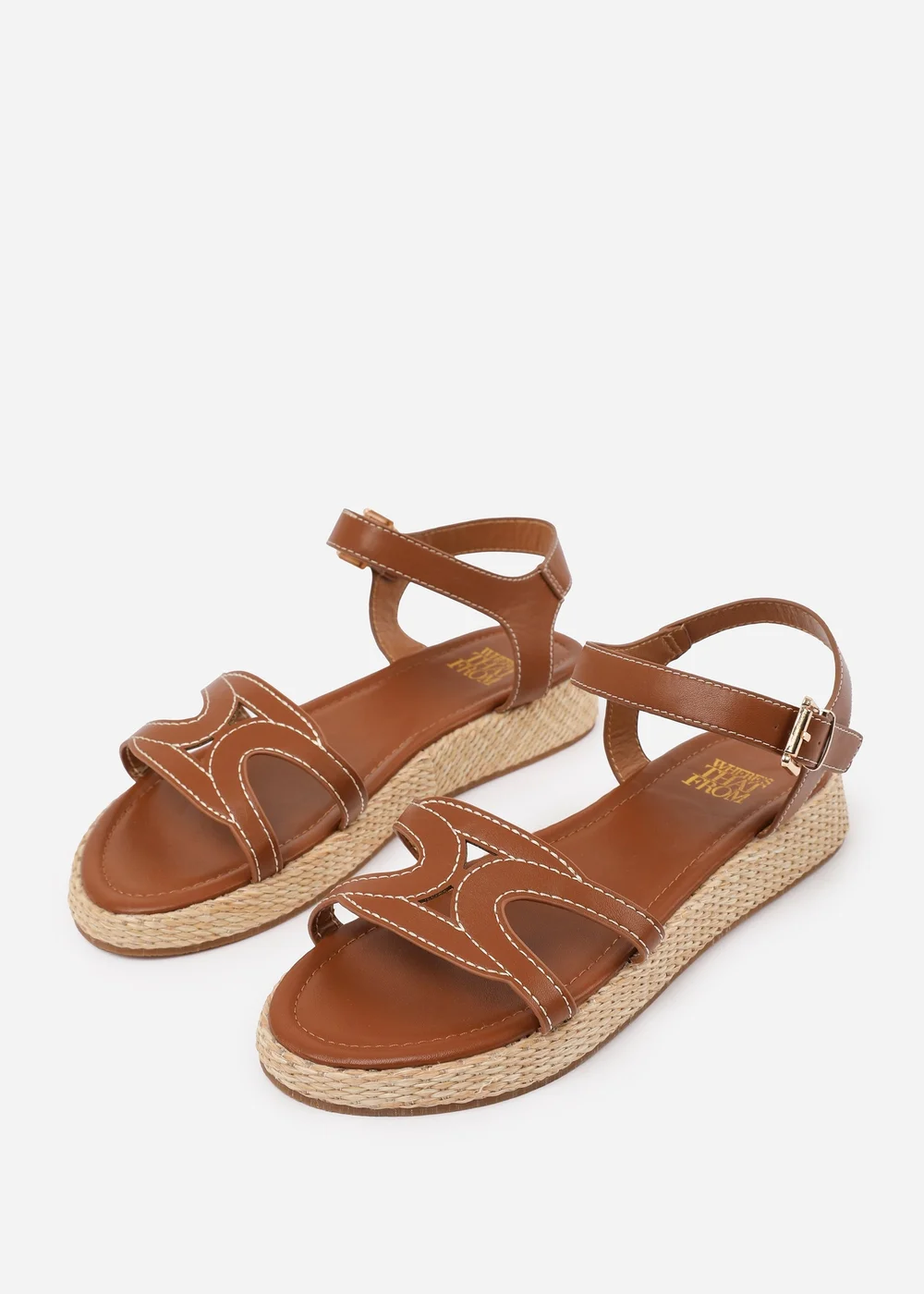 Where's That From Tan PU Sofia Wide Fit Flatform Sandal - 3 Image 3