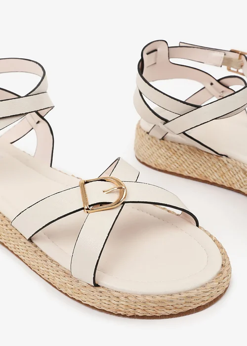 Where's That From Cream-PU Alora Wide-Fit Cross-Over Buckle Strap Sandals - 3 Image 4