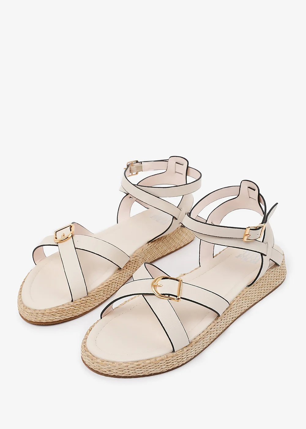 Where's That From Cream-PU Alora Wide-Fit Cross-Over Buckle Strap Sandals - 3 Image 3