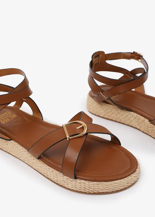 Where's That From Tan-PU Alora Wide-Fit Cross-Over Buckle Strap Sandals - 7 Image 4