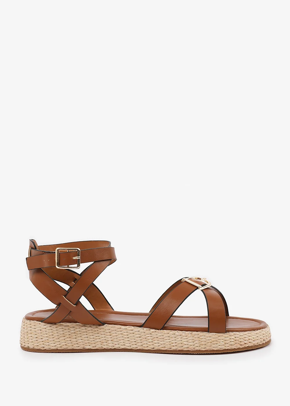 Where's That From Tan-PU Alora Wide-Fit Cross-Over Buckle Strap Sandals - 7 Image 2