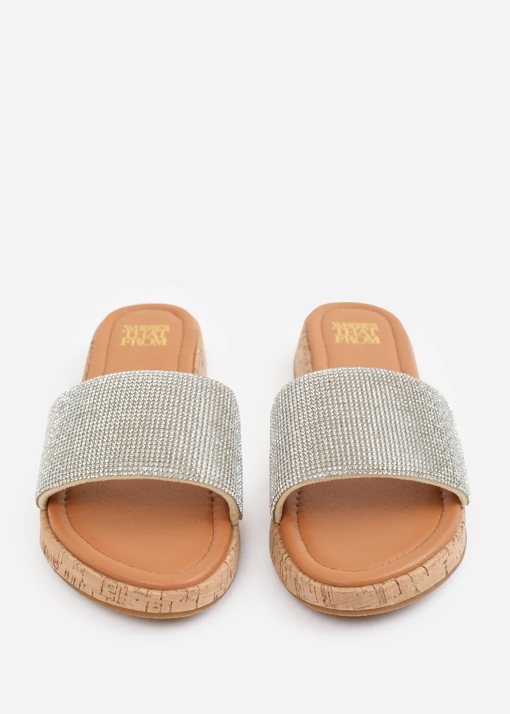 Where's That From Clear Diamante Cream Ember Wide-Fit Flatform Sliders - 3 Image 3
