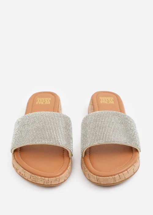 Where's That From Clear Diamante Cream Ember Wide-Fit Flatform Sliders - 3 Image 3