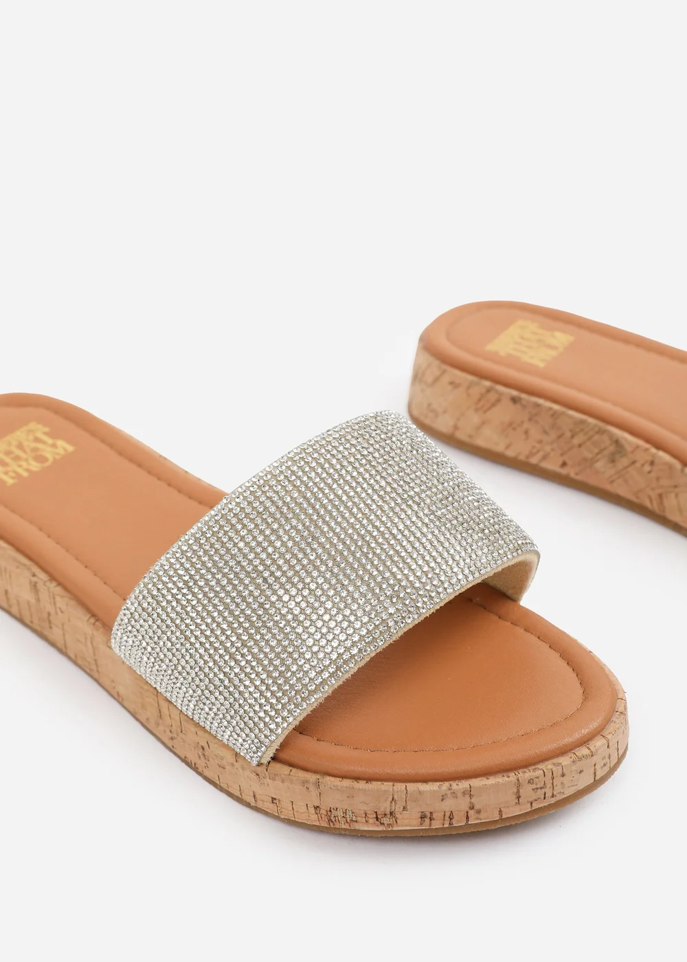 Where's That From Clear Diamante Cream Ember Wide-Fit Flatform Sliders - 3 Image 4