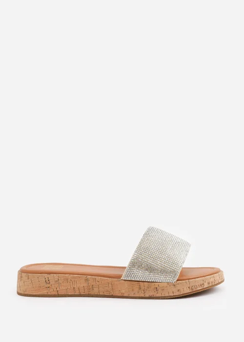 Where's That From Clear Diamante Cream Ember Wide-Fit Flatform Sliders - 3 Image 2