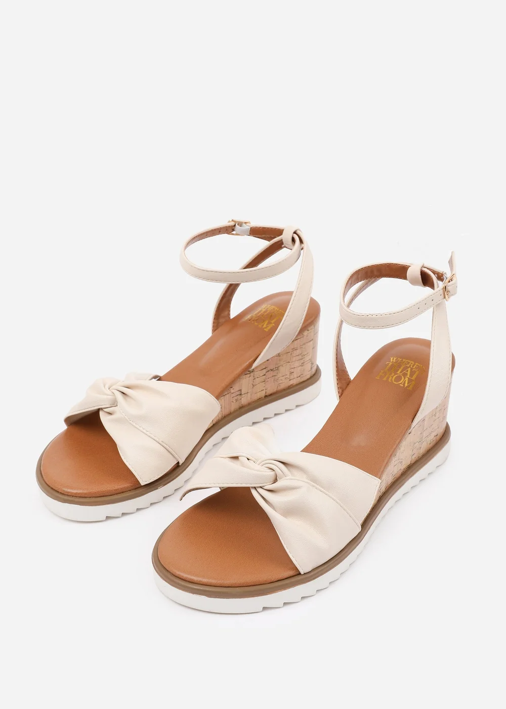 Where's That From Cream-PU Katara Wide-Fit Knot Detail Wedge Shoes - 6 Image 3