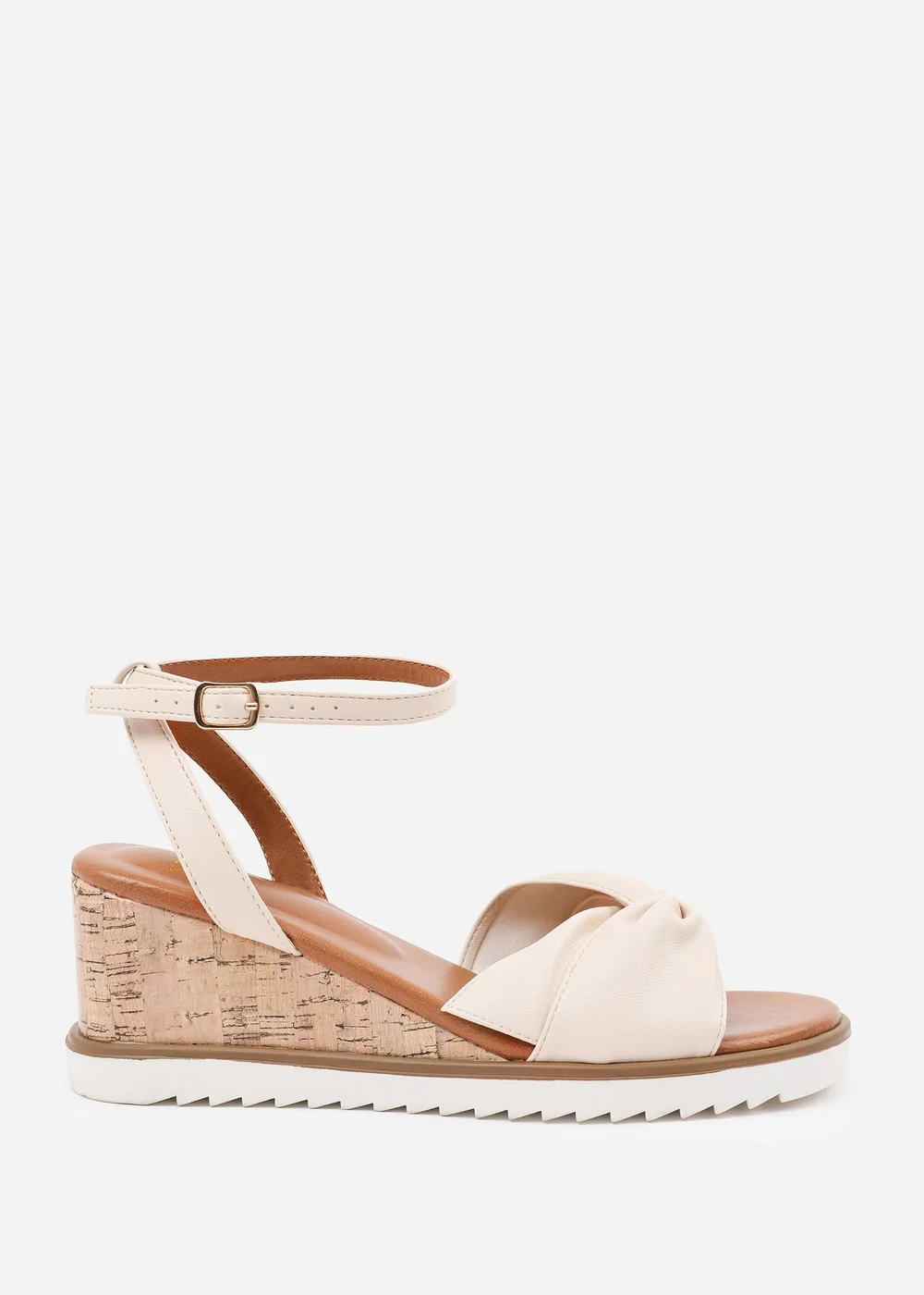 Where's That From Cream-PU Katara Wide-Fit Knot Detail Wedge Shoes - 6 Image 2