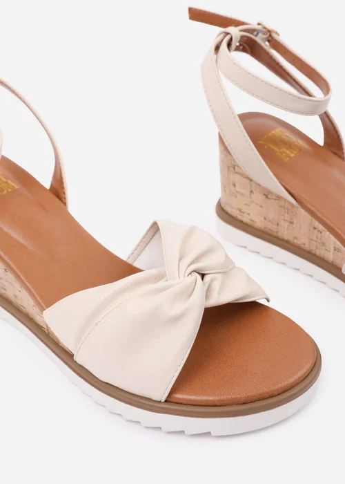 Where's That From Cream-PU Katara Wide-Fit Knot Detail Wedge Shoes - 6 Image 4