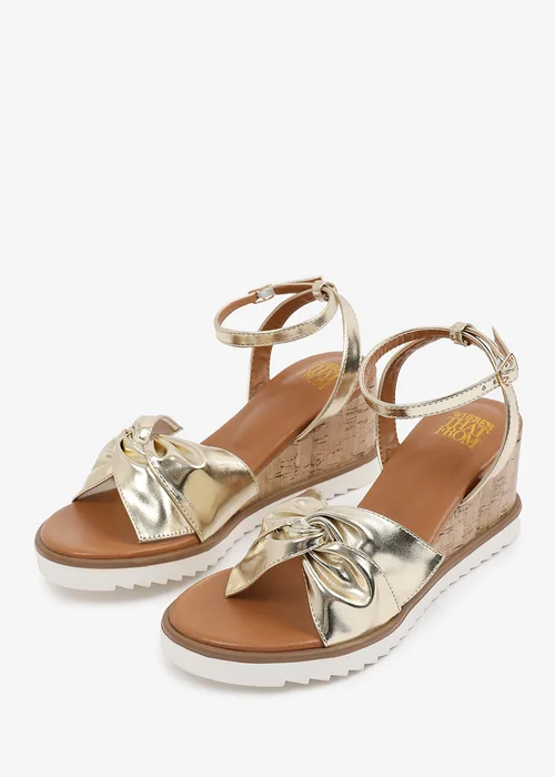 Where's That From Metallic Gold PU Katara Knot Detail Wedge Shoes - 4 Image 3
