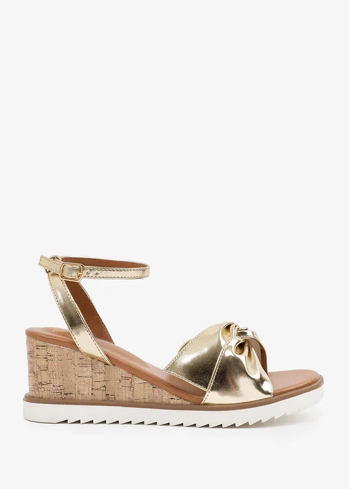 Where's That From Metallic Gold PU Katara Knot Detail Wedge Shoes - 4 Image 2