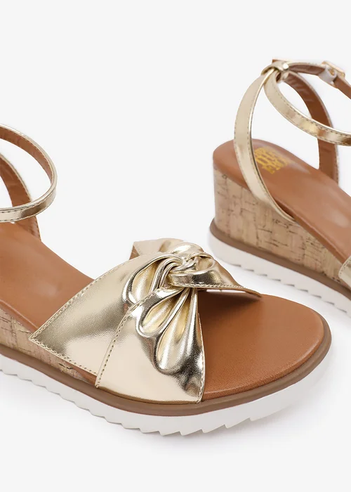 Where's That From Metallic Gold PU Katara Knot Detail Wedge Shoes - 4 Image 4
