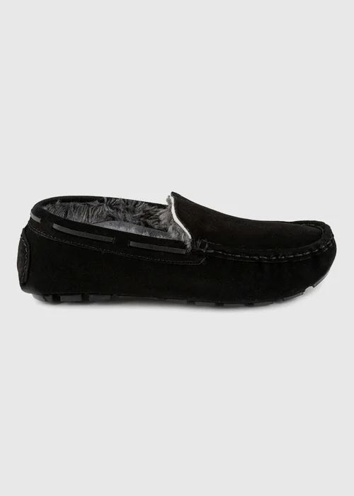 Totes Isotoner Black Real Suede With Closed Stitch Moccasin Slipper - 10 Image 4