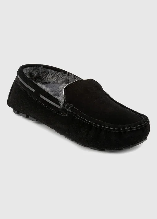 Totes Isotoner Black Real Suede With Closed Stitch Moccasin Slipper - 10 Image 3