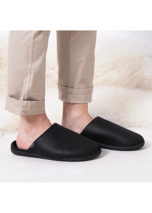 Totes Isotoner Black Square Patterned Smart Mule Slipper - 10 Image 2