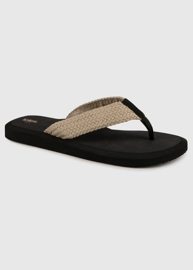 Totes Black Plait Toe Post Sandal