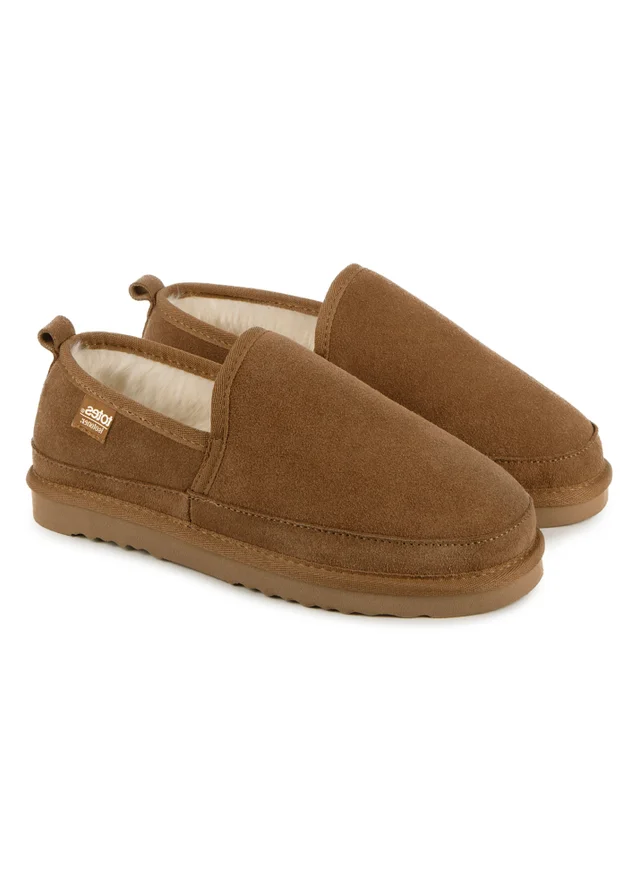 Totes Isotoner Tan Real Suede Full Back Slipper
