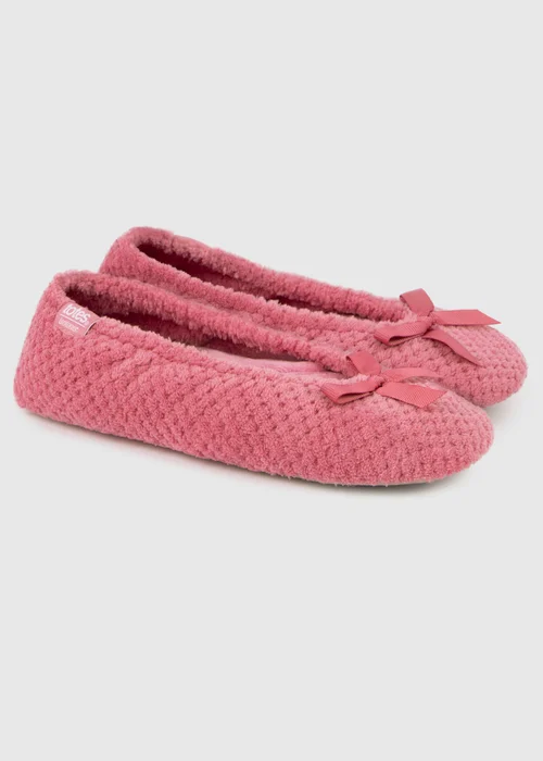 Totes Isotoner Pink Popcorn Terry Ballet Slippers - 7-8 Image 1