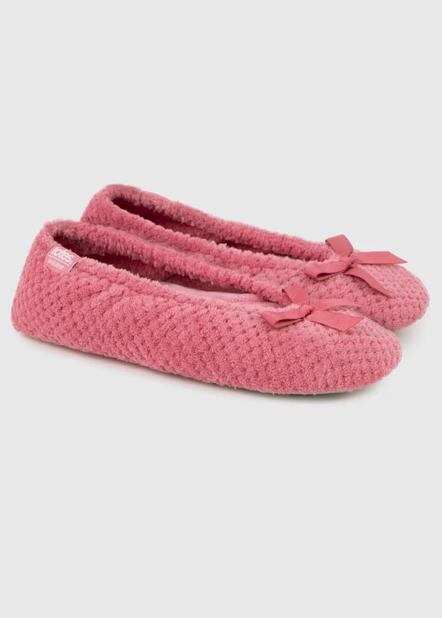 Totes Isotoner Pink Popcorn Terry Ballet Slippers