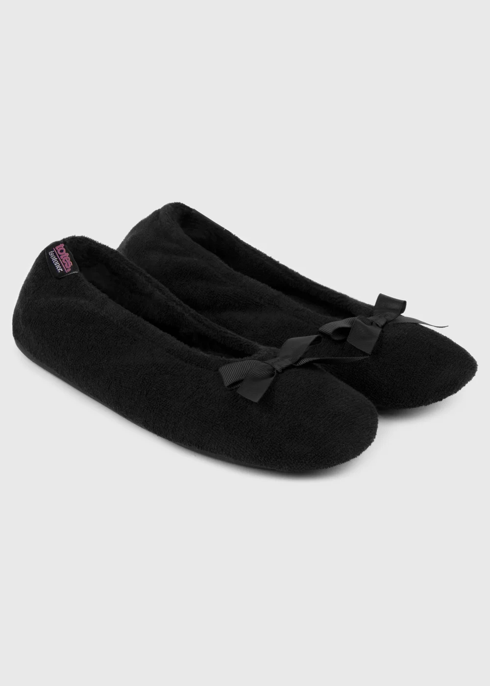 Totes Isotoner Black Terry Ballerina Slippers - 4-5 Image 1