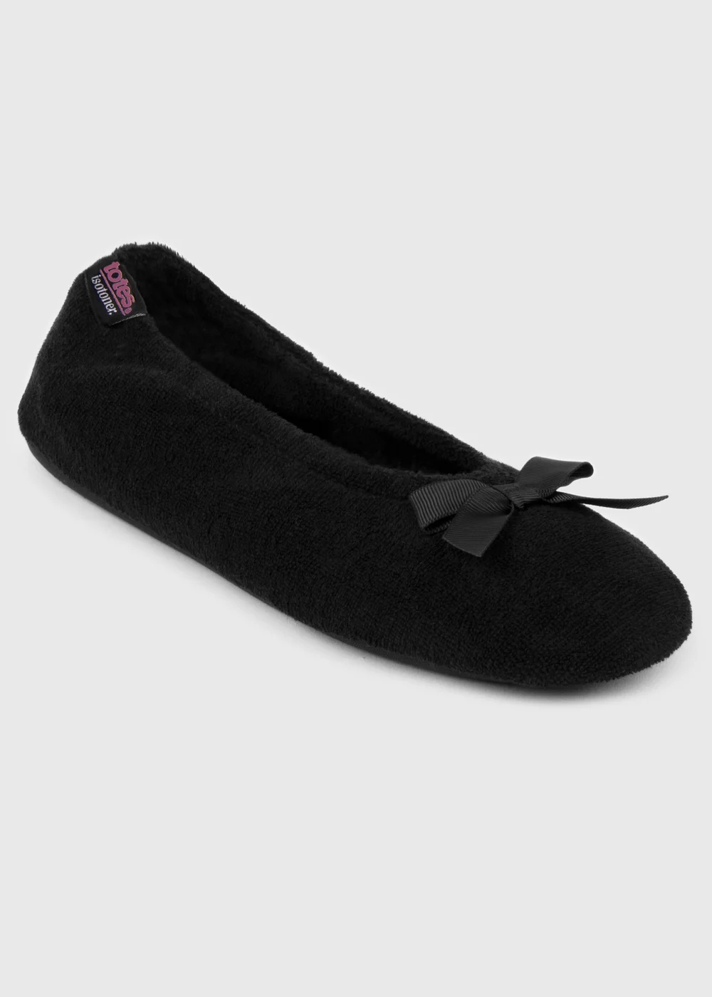 Totes Isotoner Black Terry Ballerina Slippers - 4-5 Image 3