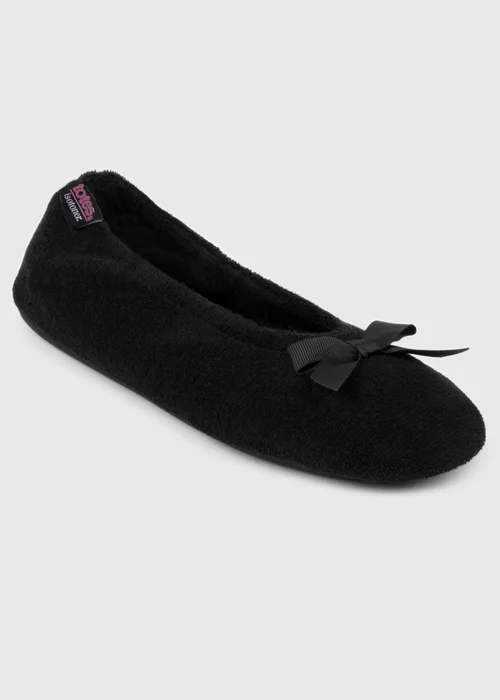 Totes Isotoner Black Terry Ballerina Slippers - 4-5 Image 3