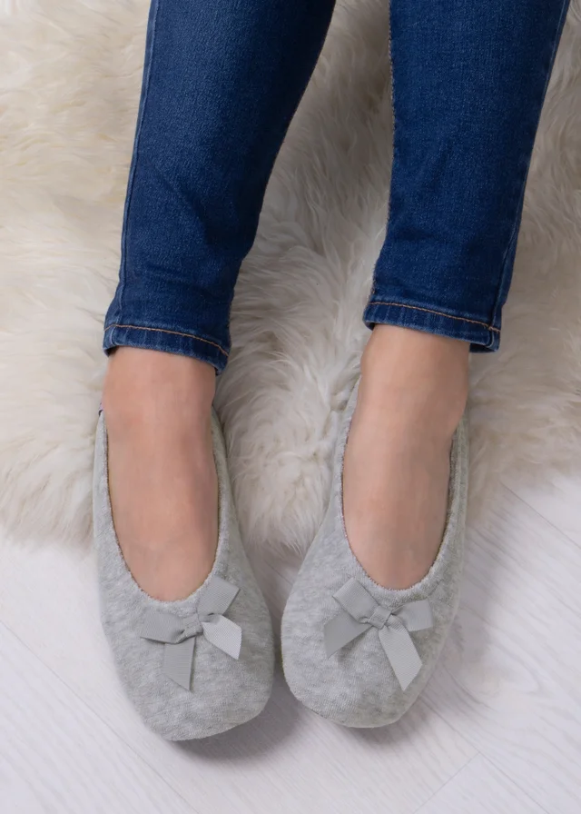 Totes Isotoner Grey Terry Ballerina Slippers