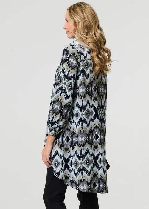Izabel London Black Aztec Print High Low Long Sleeve Shirt - 8 Image 2