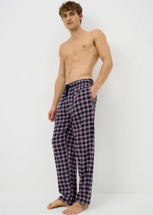 Navy Brushed Woven Check Pyjama Bottoms - Extra small Image 1