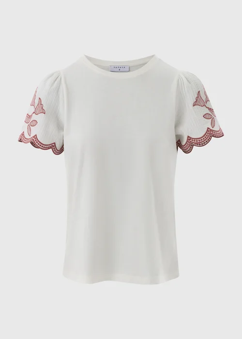 Cream Embellished Sleeve T-Shirt - 8 Image 4